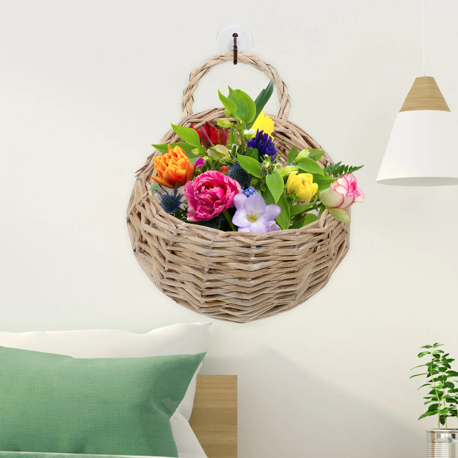 Doitool Rattan Hanging - Round Plant Baskets Bonsai Flowerpot - Woven Flower Pots Flower Holders Containers