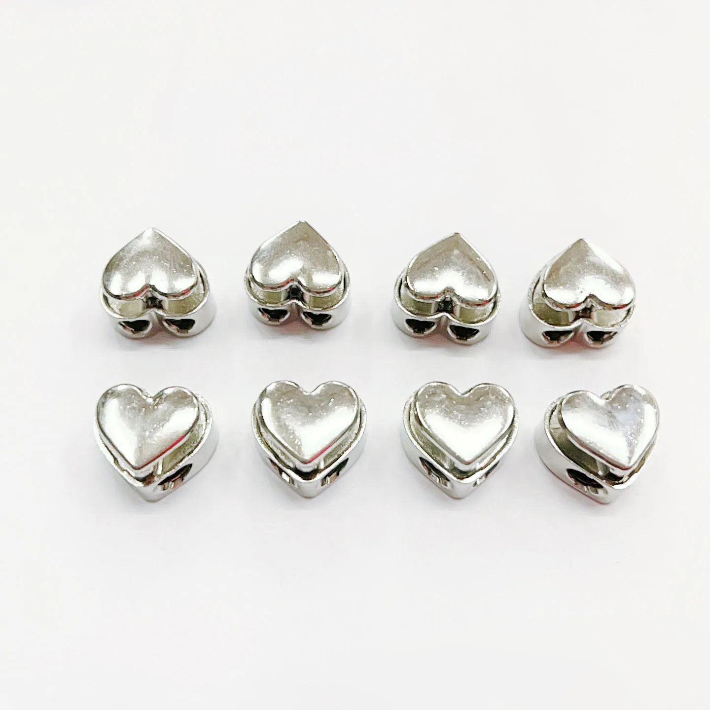Wholesale New 20-200pc/pack 4mm Double Hole Metal Silver Heart Shaped Spring Cord Locks Stopper Sportswear Rope Button Accessory 3