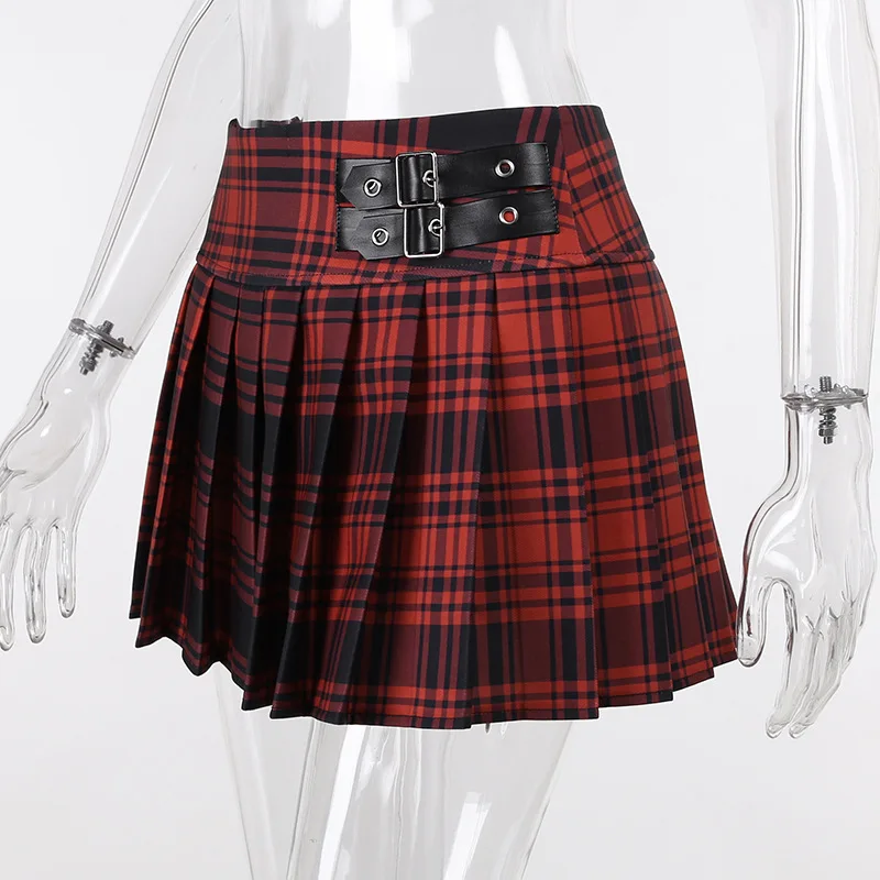 mini skirts for women Gothic Plaid Skirt e-girl Women High Waist Pleated Skirt With Buckle Y2K Dark Academia Aesthetic Outfit leather skirt