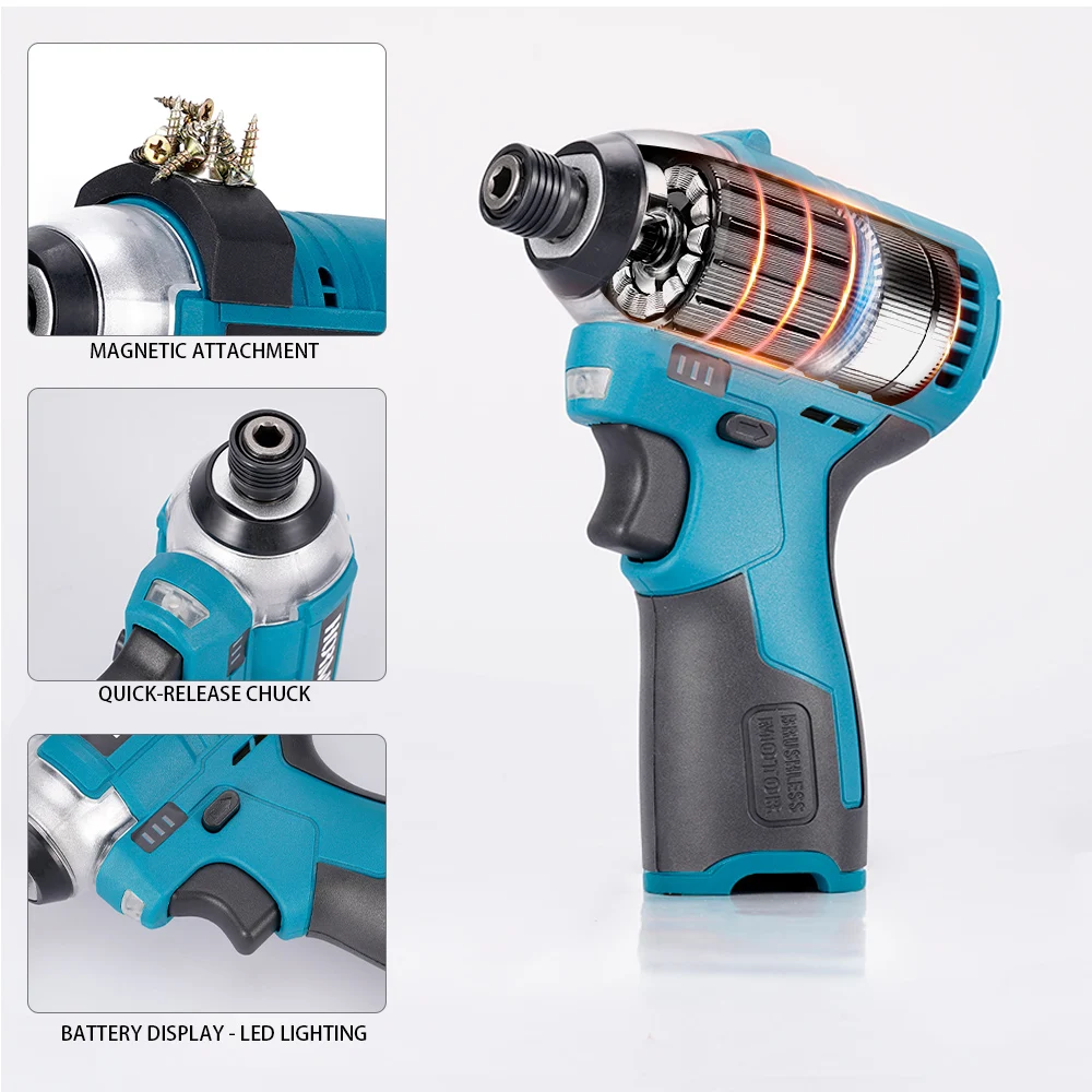 브러시리스 전기 스크루 드라이버, 무선 120N.m 가변 속도 임팩트 드릴 드라이버 전동 공구, Makita 12V 배터리용