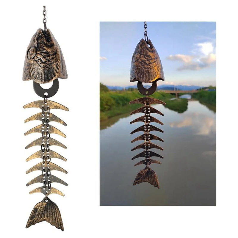 

Fish Windchime,Fish Skeleton Windchime,Fish Bone Cast Iron Wind Chimes Vintage Metal Wind Chimes Outdoor Soothing Easy To Use