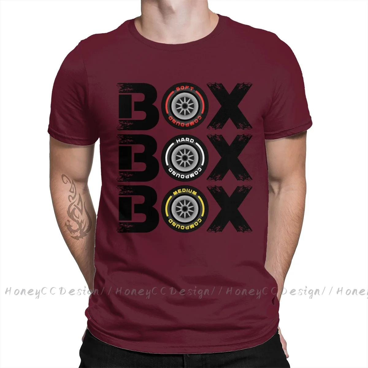 High-Quality Men's Black Formula 1 Pure Cotton T-Shirt - Box Box Box Tyre Compound Design