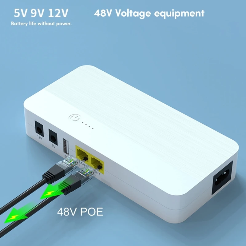 8000mAh 29.6Wh 60W POE 48V 5V 9V 12V 5.5x2.5mm UPS Power Supply Unit for WiFi Router Speaker Camera Laptop Mobile Phone EU Plug