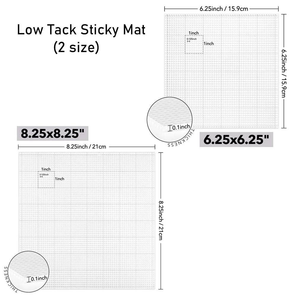 2-Pack Low Tack Sticky Mats With Grid - 6.25x6.25 Inch Clear Stamp Positioning Mat For Card Making & Stenciling