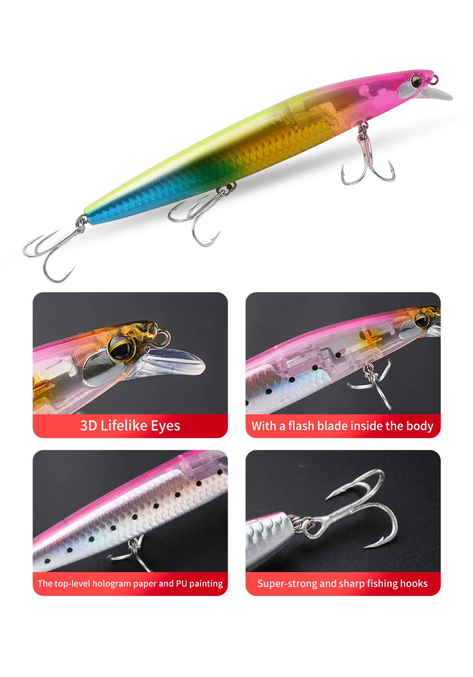 Hochwertiger Schwimmender Minnow-Angelköder mit Flash-Blade, 14,5 cm, 27 g, für Seebarsch – ideal zum Weitwurf – Detail 7