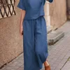 2025 Summer New Women's Fashion Cotton Linen Suit Short Sleeves 2-Piece Set European American Line Color Cross-Border Trade 2