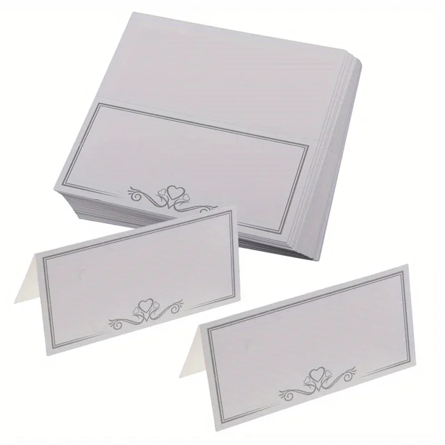 Segnaposto Matrimonio Eleganti - 50 Pezzi In Carta Perlescente Bianca Con Design Romantico - Foto 3