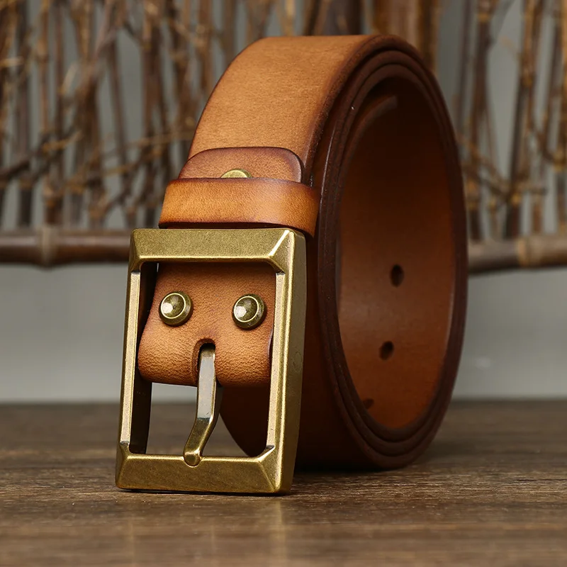 

3.8CM Pure Cowhide Matte High Quality Genuine Leather Belts for Men Casual Strap Male Brass Buckle Young Man Retro Jeans Cowboy