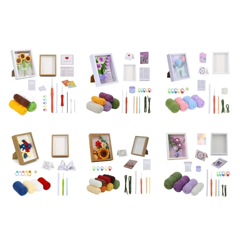 

DIY Crochet Flower Kits for Beginners, with Crochet Hook, Yarn Balls, Needle, Wooden Photo Frame, Instructions