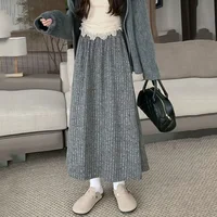 Smvp 2024 Autumn Winter New Thicken Plush A-line Skirts Wowen Solid Casual High Waisted Long Skirt Ladies Lazy Style Midi Skirts - Image 3