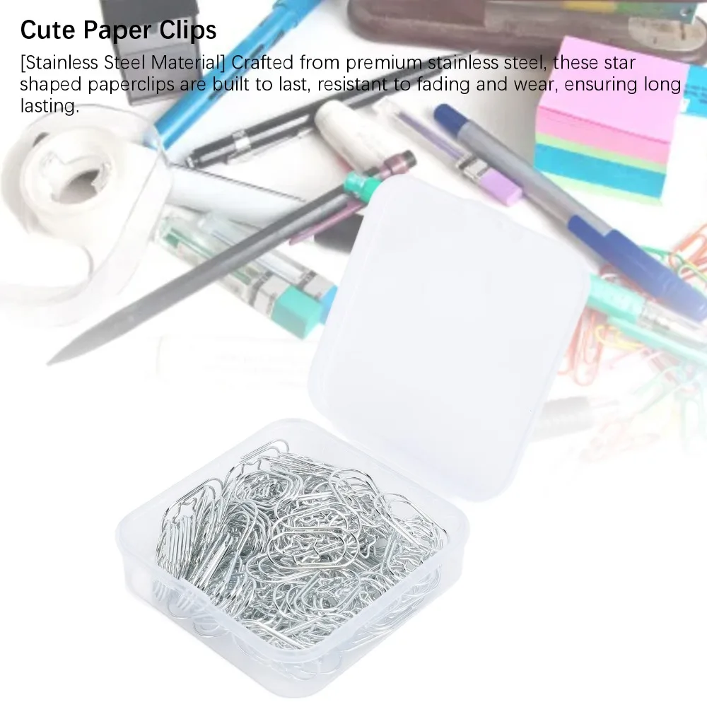 100 Pcs 실버/로즈 골드 별 모양의 종이 클립 별 모양의 전기 도금 금속 스테인레스 스틸 종이 클립 미니 사이즈