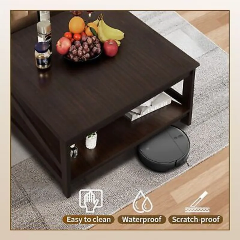 31.5" Modern Square Wood Coffee Table With Open Storage Shelf For Living Room 4