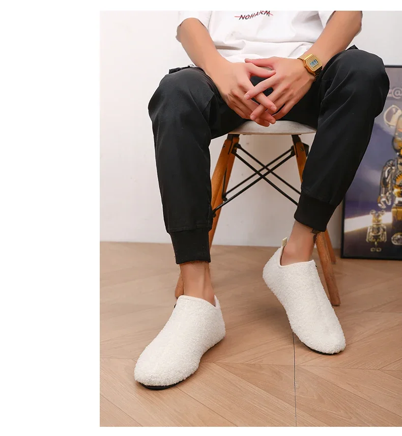 Se00c79ebc5914bccbabdf4821de51e64c Warm Lightweight Cotton Slippers for Men Plush Winter Home Loafers