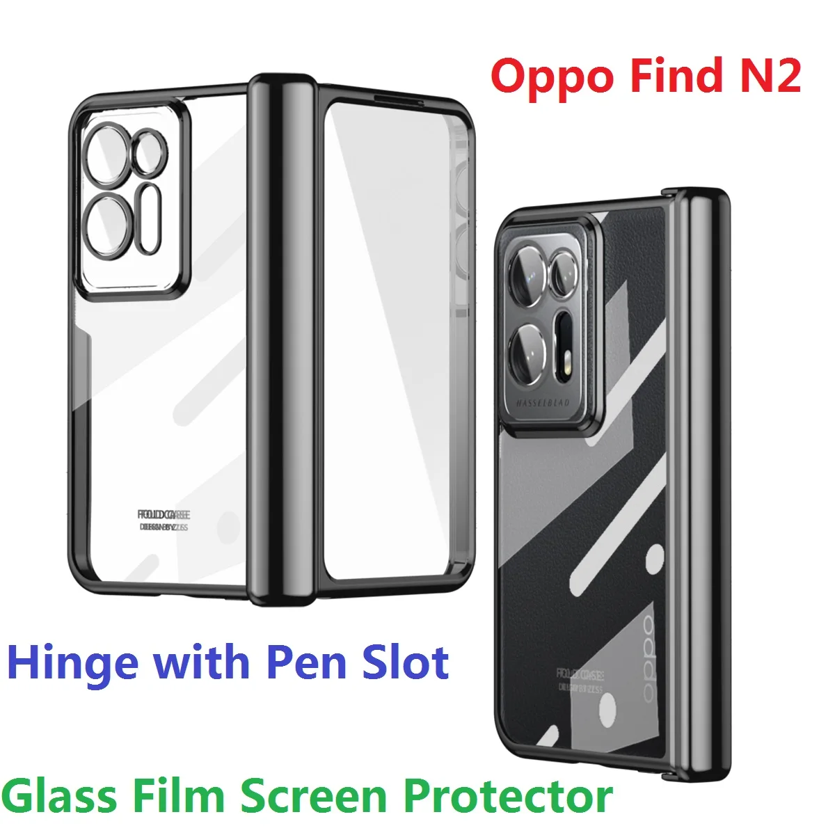 

Transparent Hard For Oppo Find N2 Case Pen Slot Glass Film Screen Armor Stand Hinge Protection Cover