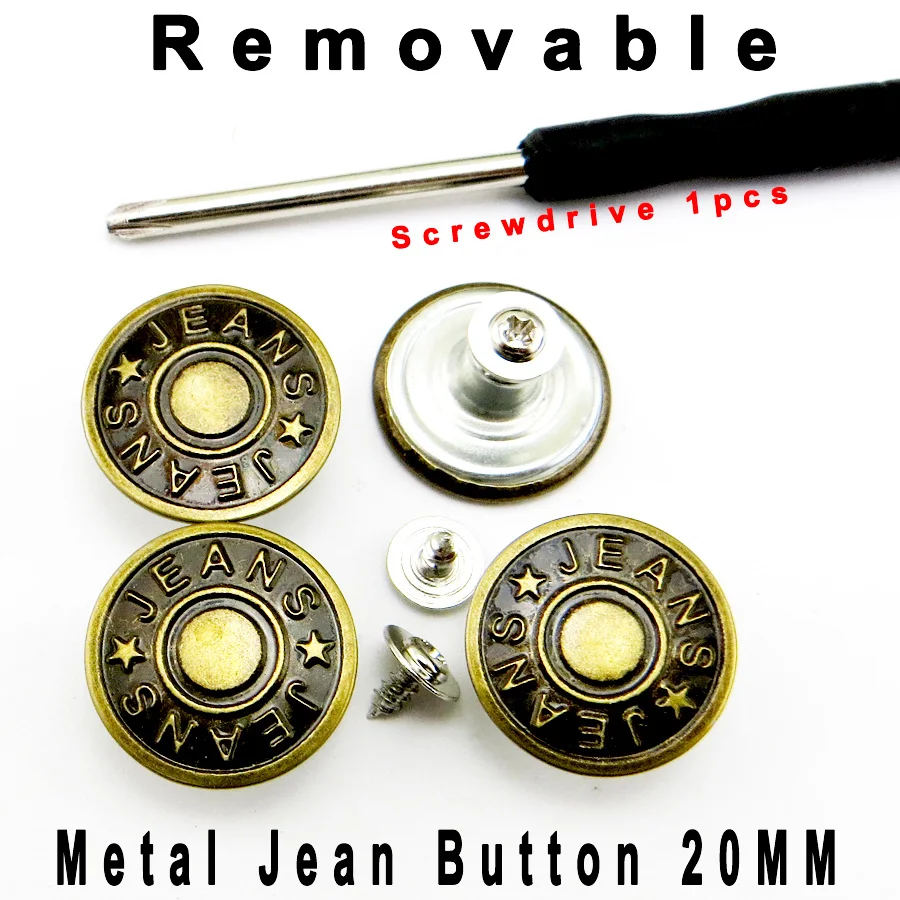 30PCS Screw Bronze Tone Metal Button 17MM For Clothing Pants Jeans Fits  Waist Adjust No Nail Jean Button Screwdriver MJB-418