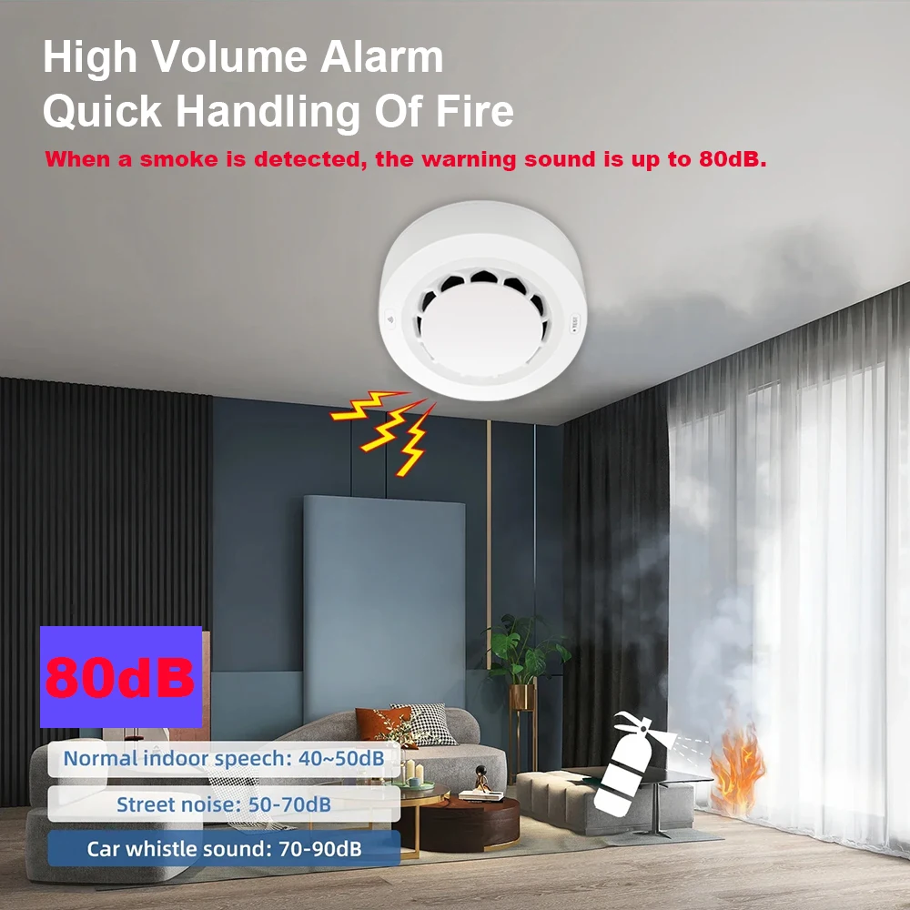 WiFi Smoke Sensor Tuya Smoke Detector Photoelectric Sensor Fire Alarm Home Kitchen Security System Work With Smart Life APP - 3