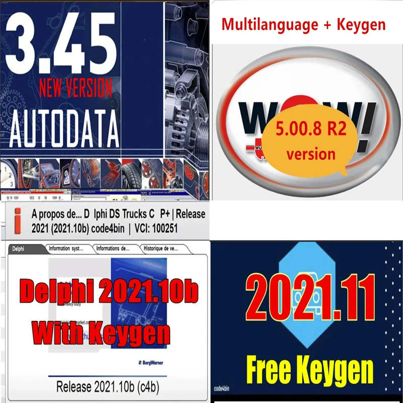

Lastest Delphis 2021.10b+Autocoms 2021.11+WOW/5 00 12+Auto Data 3.45 With Keygen DS 150 0BD2 Diagnostic Tool Auto Repair Softy