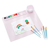 Children Drawing Toys Silicone Painting Mat Set for Children's Day Gift Montessori Graffiti Mat Washable Watercolor Palette Set 3
