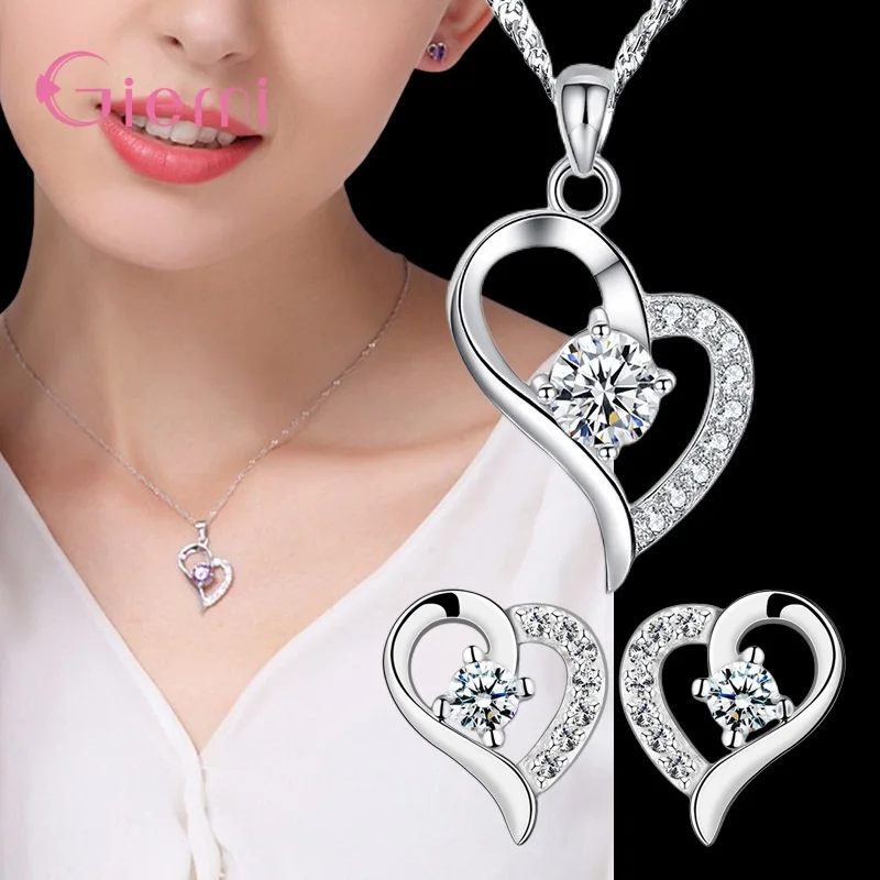 Silver Jewelry Set Jewelry Set Silver Jewelry 925 Silver Multifarious Peach Heart Shape Wedding Engagement Gift Necklace Earrings Jewelry Sets