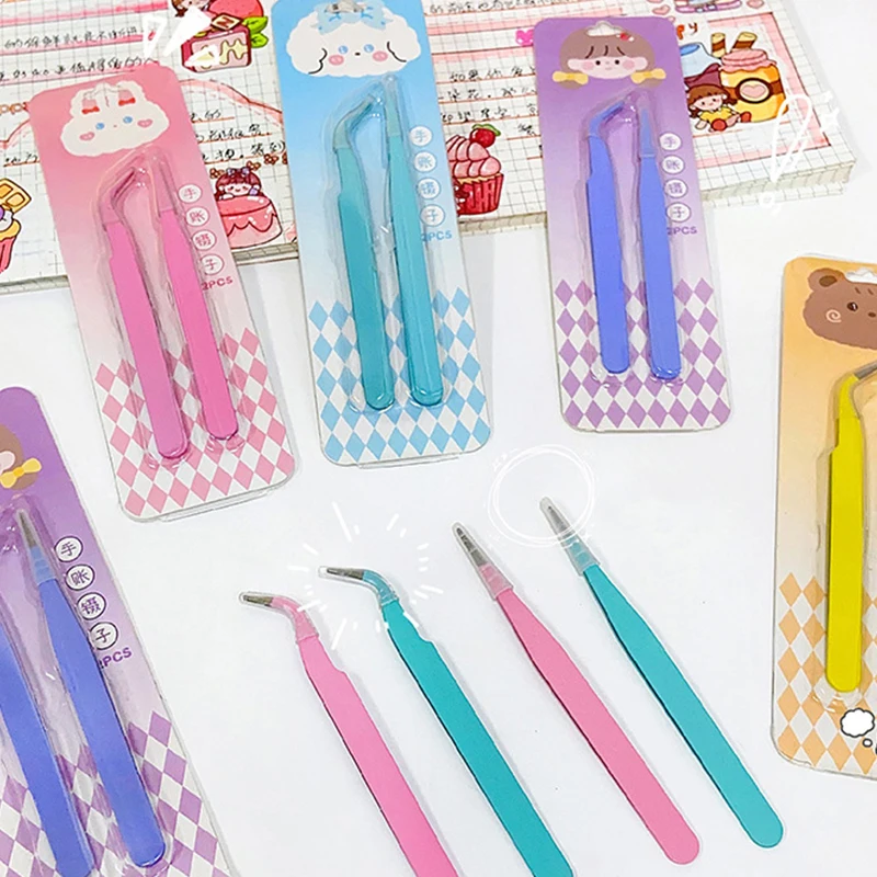 

2Pcs Hand Account Tweezers Straight Curved Tweezers Stainless Steel Tweezers DIY Scrapbooking Paper Tape Sticker Multifunctional
