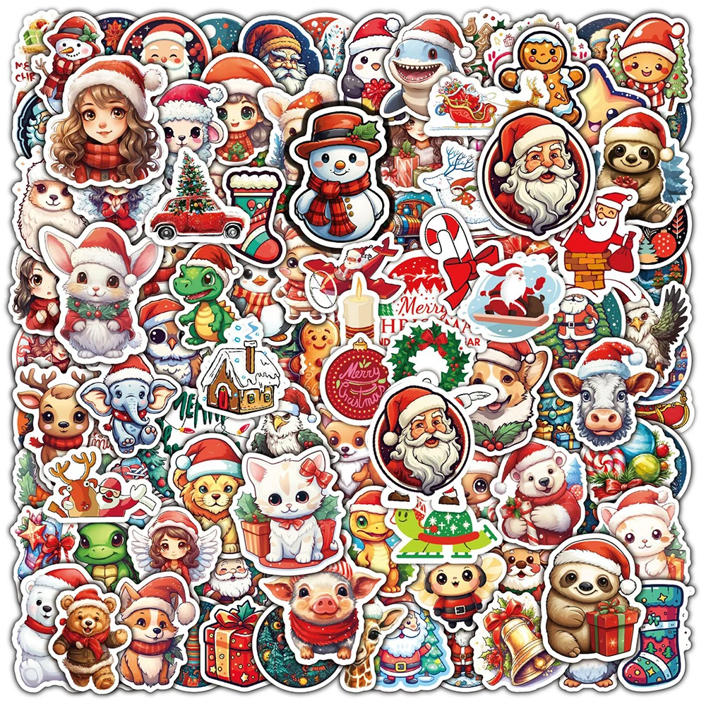 

10/30/50/100pcs New Year Merry Christmas Sticker Deer Santa Claus Snowman Children Gift Decal DIY for Skateboard Stationery Gift