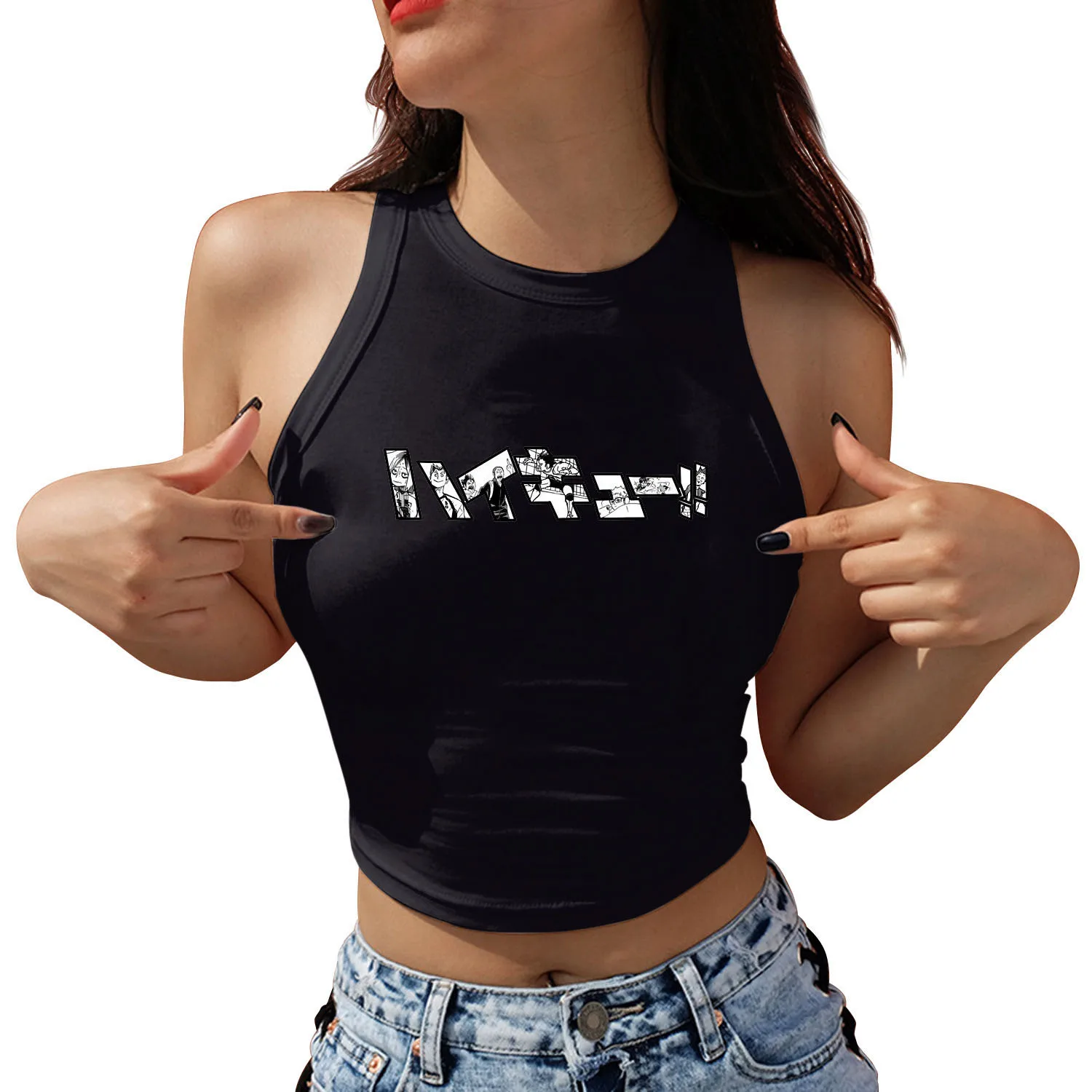 Nadanbao Japanische Anime Crop Tops Frühling Sommer Ärmellose Tank Tops Sexy Frauen Mode Streetwear Y2K Westen Haikyuu Kleidung – Detail 7