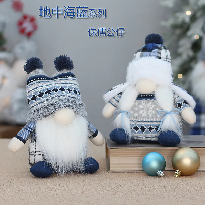 

Hot Sales Exclusive Christmas New Product Blue Knitted Fabric Art Long Beard Dwarf Doll Rudolf Decorative Ornaments