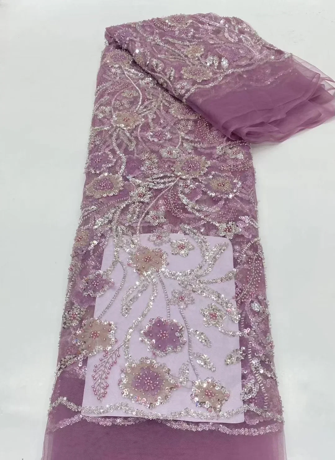 

2024 Высококачественная Роскошная бисерная блестящая африканская кружевная ткань для вечерней фотосессии, кружевная ткань для фотографий PCD24108