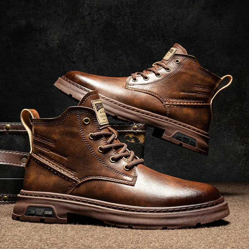 

Men's Chukka Boots Waterproof Leather Casual Lace Up Ankle Oxford Boots Daily Dress Shoes For Men