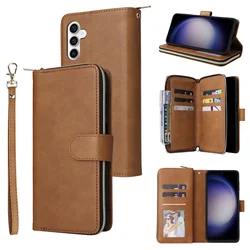 Zipper Leather Wallet and Card Holder Purse Pocket Cover - Galaxy S25FE (Brown)