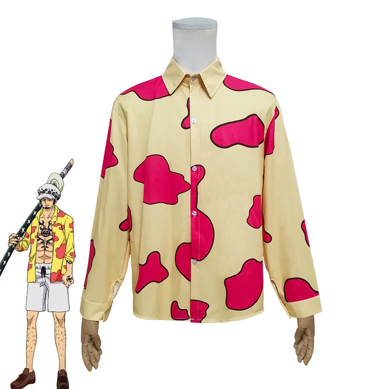 

Anime One Piece Cosplay Trafalgar Law Cosplay Top 3D Printed Yellow Shirt for Man Halloween Costume