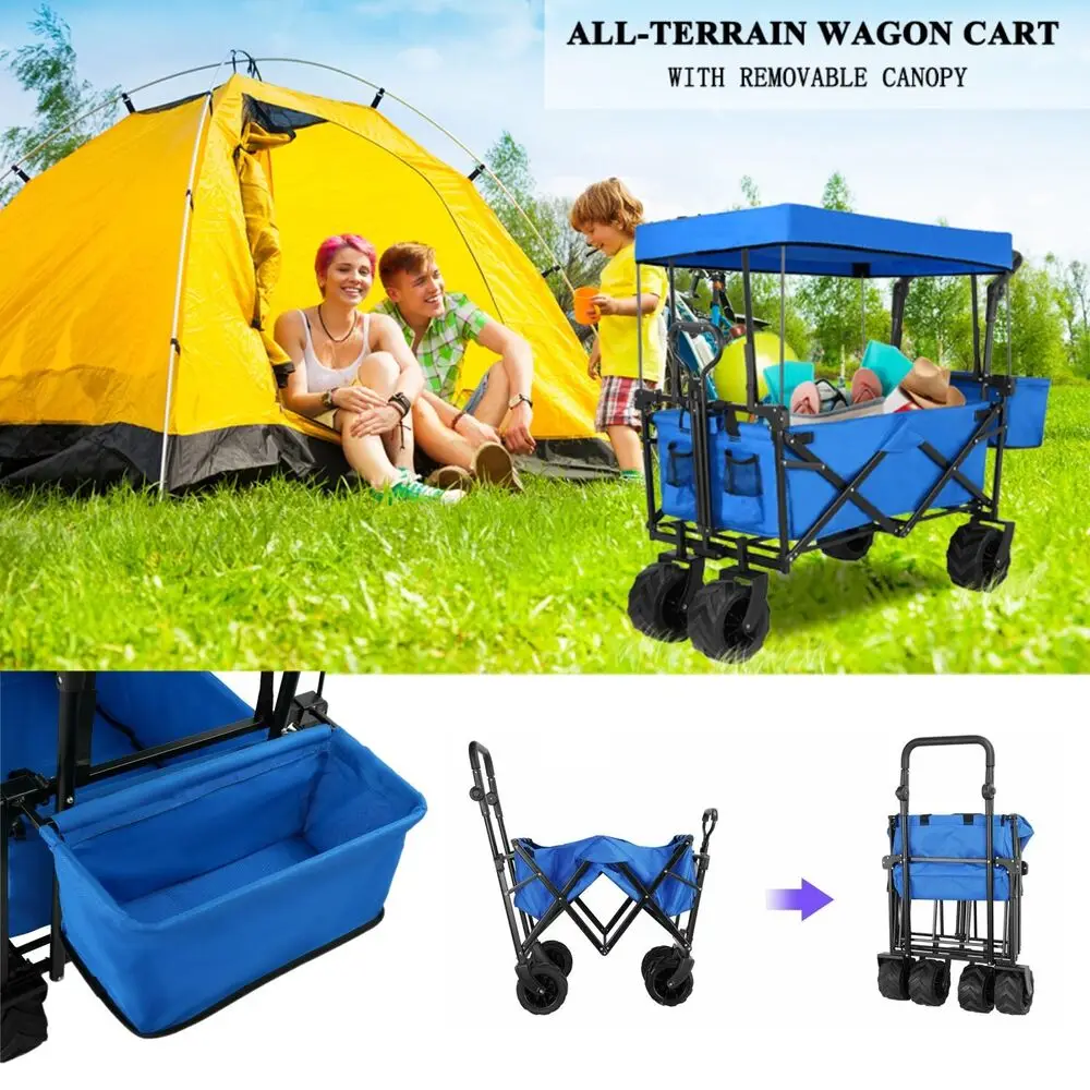  Wagon Cart with Wheels Foldable with Removable Canopy,Yard Carts  with Wheels Heavy Duty for Groceries, Sand, Garden, Camping : Toys & Games