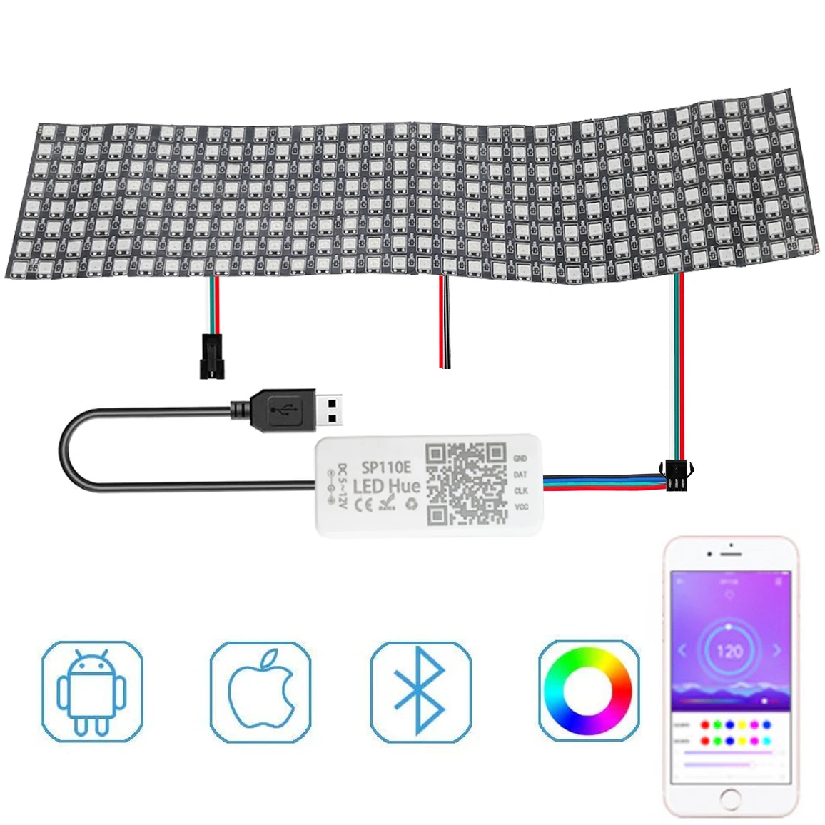 WS2812 Matrix LED Panel Screen WS2812B 8*8 16*16 8*32 Pixels Module Light SP110E Bluetooth Controller Individually Addressable