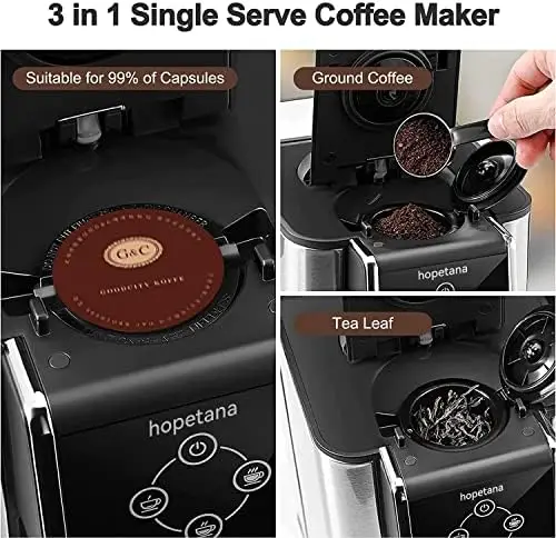 Great Choice Products Coffee Maker 3in1 Single Serve Coffee Machine, for K Pod Coffee Capsule Pod, Ground Coffee Brewer, Loose Tea Maker, 6 to 10 O