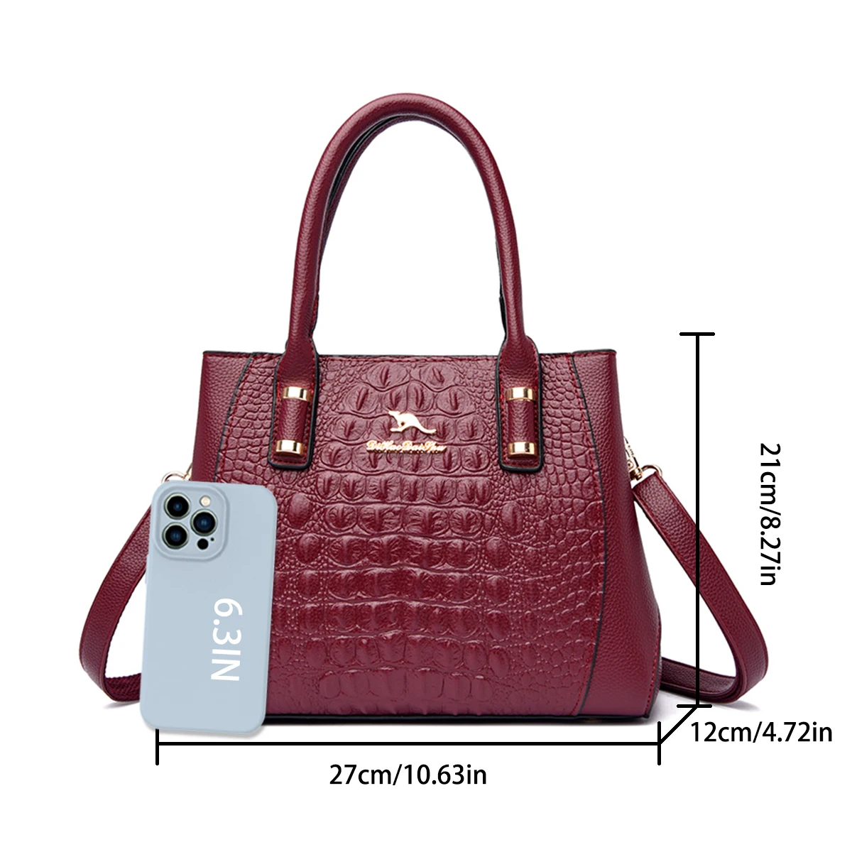 حقيبة كتف نسائية كلاسيكية بتصميم منقوش على شكل جلد...