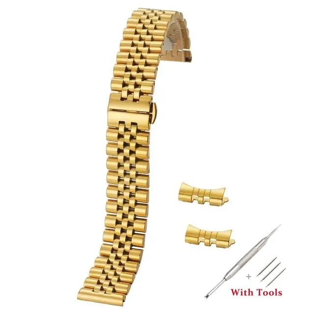 Stainless Steel Solid Watch Band Strap with Hollow Arc Interface