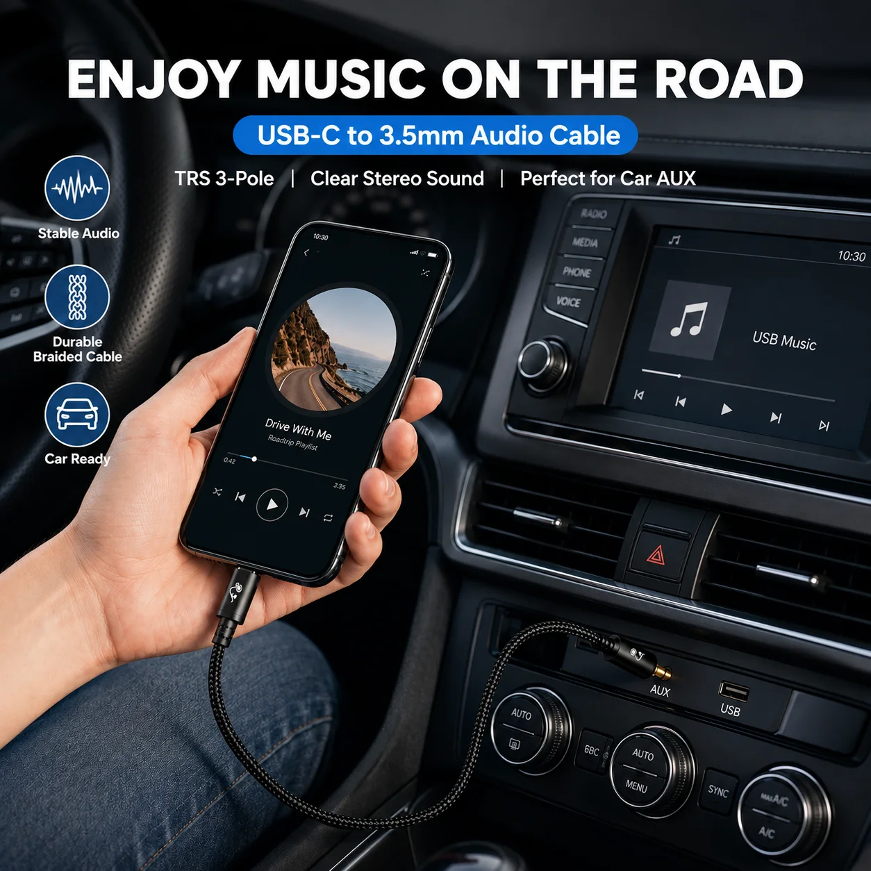 Premium USB-C to 3.5mm HiFi Stereo Audio Cable