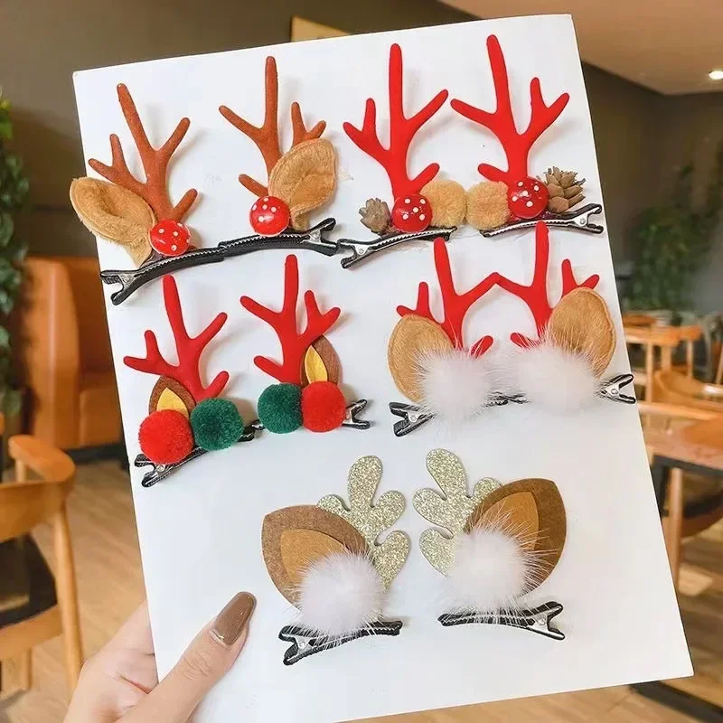 2pcs Cute Christmas Style Headwear Reindeer Ears Hair Clip Classic Xmas Women Hairpin Party Cosplay Hair Accessories for Girls