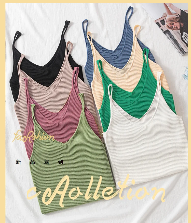 target camisole Knitted Ice Silk Suspender Vest Women's V-Neck With Suit Bottomed Shirt Sleeveless Black Blouse Wearing Summer Fashion Outside red cami