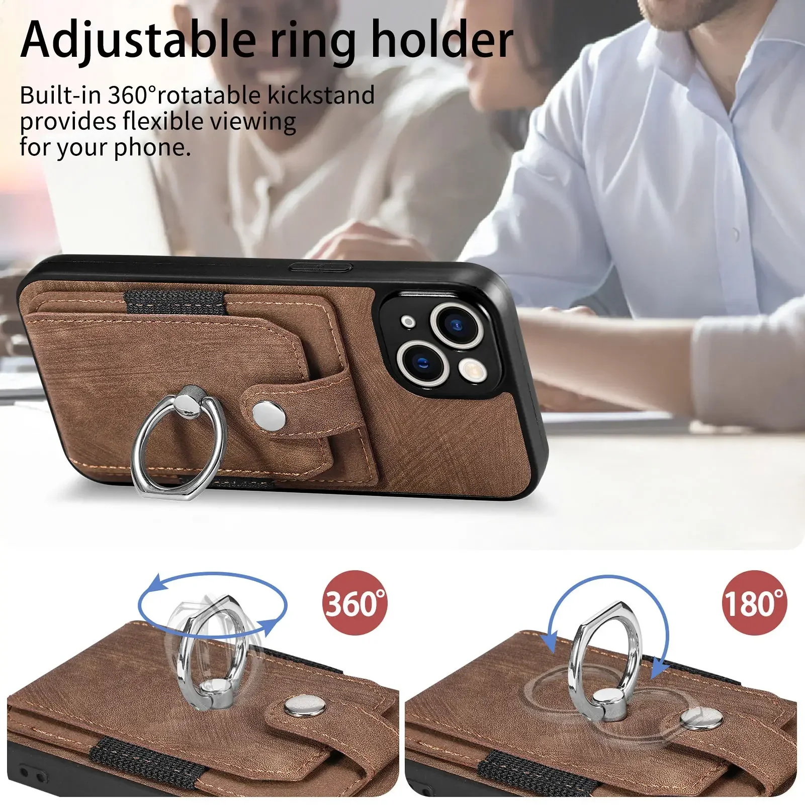Ring Holder Leather Cards Solt Wallet Case for iPhone 14 16 Pro