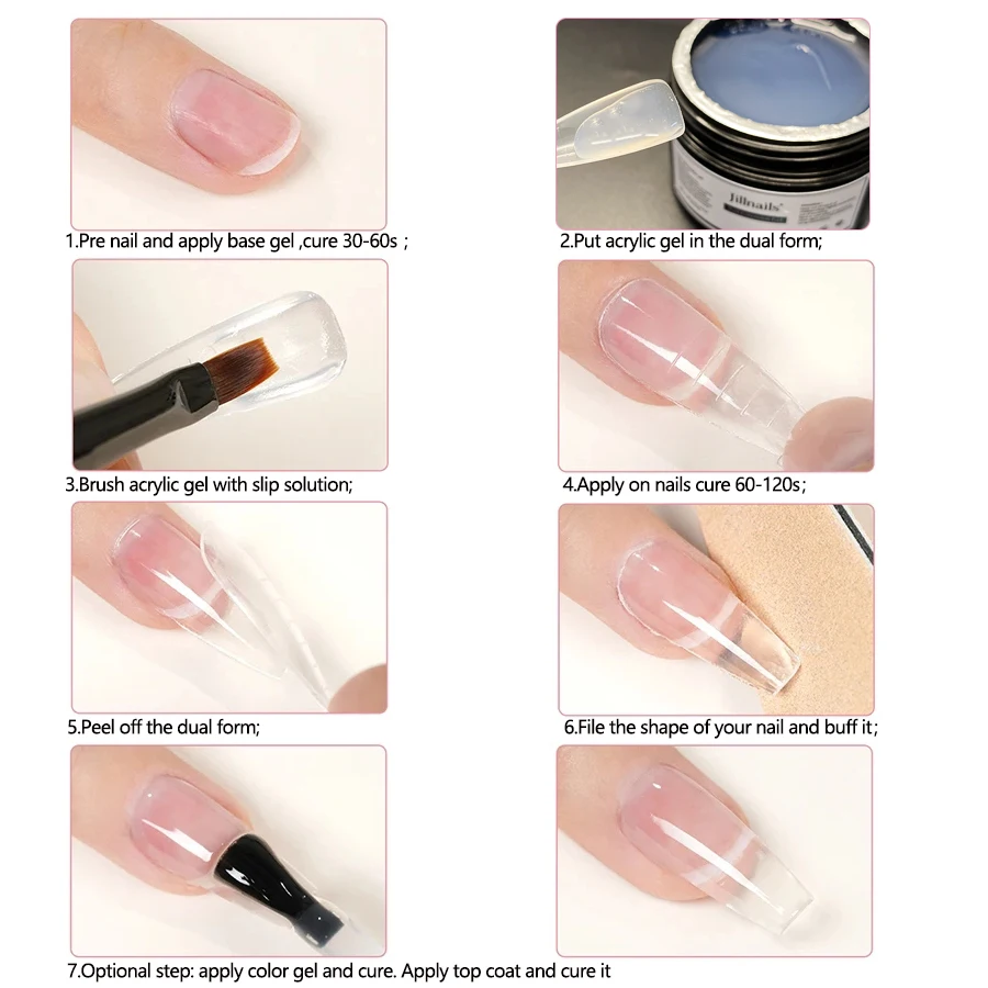Jillnails Glitter Acrylic Gel for Nails Extension 50g Clear Milky Acryl Poly Nail Gel 6