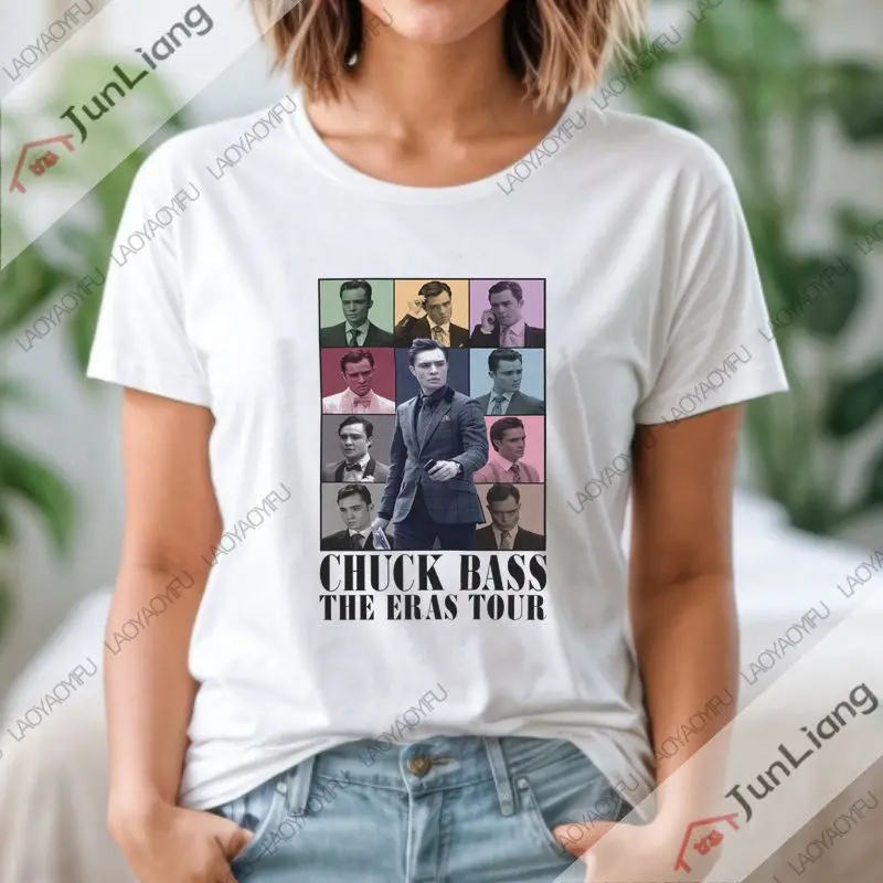 Im Chuck Bass, 젠더리스 가십, 척 패션, 선풍기 선물 상의, 반팔 크루넥, 루즈 패션 의류