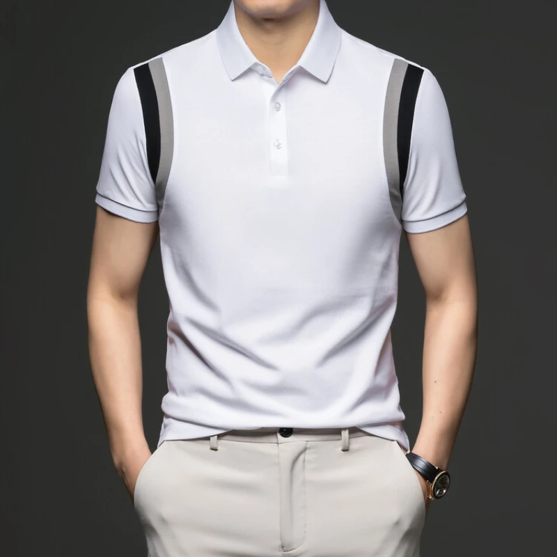 

Fashionable Men's Business Casual Polo Short Sleeve, Elastic Stretch. Summer Breathable. Sweaty T-shirt, 69.7% Cotton, 3XL-M.