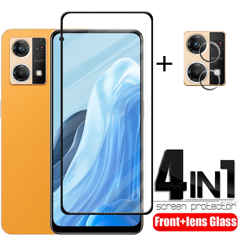 

4-in-1 For OPPO Reno 7 Glass For Reno 7 Tempered Glass 9H Full Glue Cover Film Screen Protector For OPPO Reno7 Reno 7 Lens Film