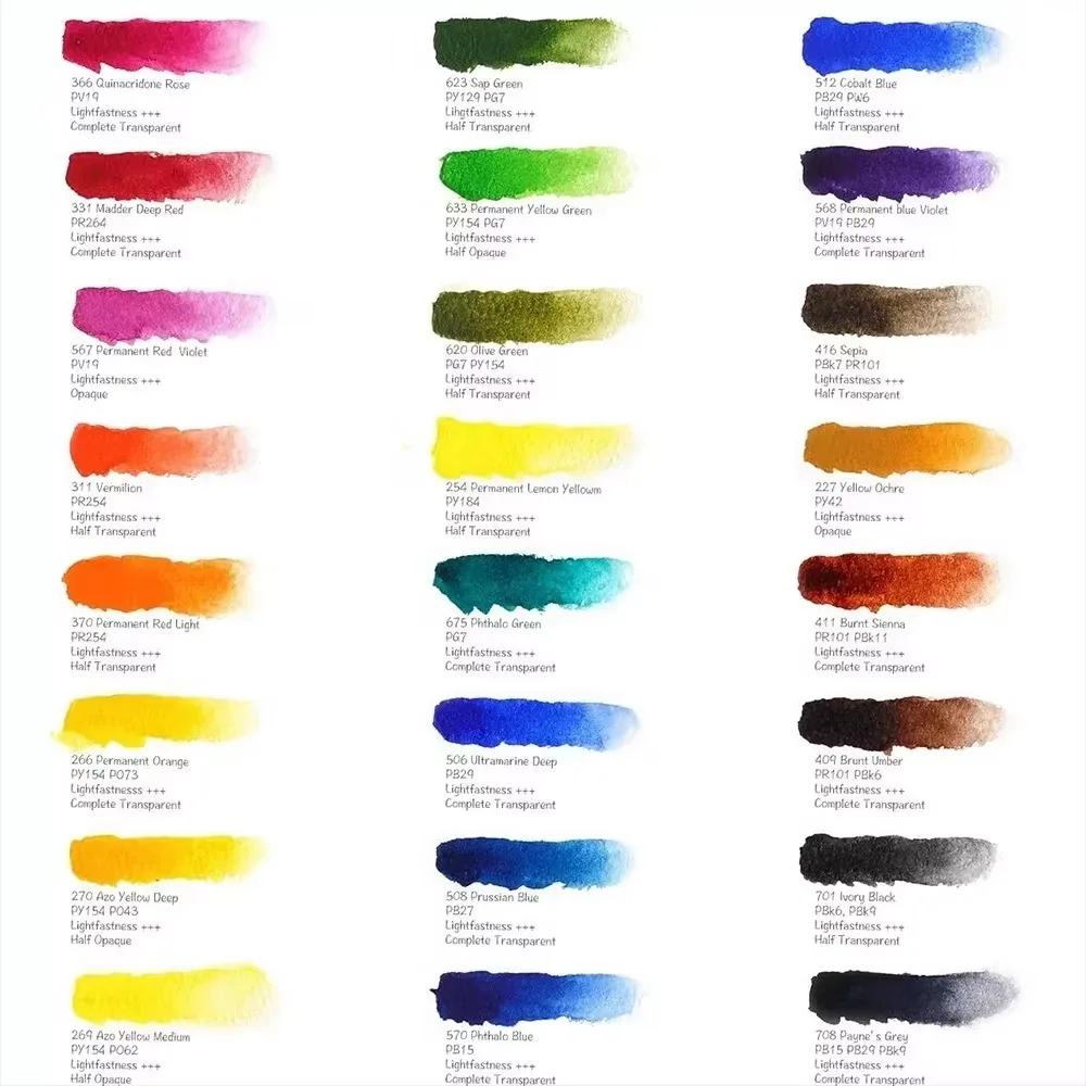 Paul Rubens Professional Tubular Watercolor Paint 24/36 Vibrant Colors Rich Pigments 5ml for Painters Artists Students