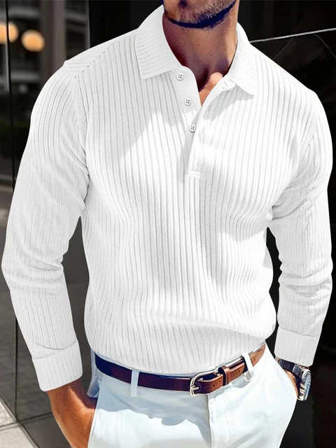 Nouvelle Collection Printemps – Polo Homme Luxe Léger, Style Décontracté et Affaires, Rayé, Tendance Rétro, Manches Longues, Idéal pour l'Extérieur 1