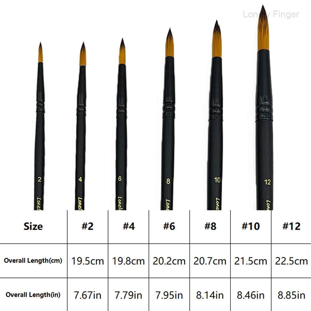 둥근 뾰족한 팁 페인트 브러쉬 세트, 아크릴 오일 수채화 구아슈 페인팅을 위한 6개 조각 아티스트 페인트 브러쉬, 프리미엄 나일론 헤어 A