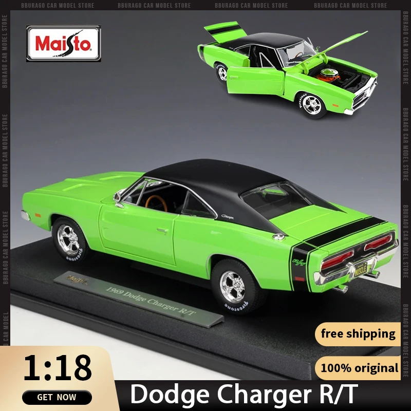 

1:18 1969 Dodge Challenger Rt Sport Car Maisto Diecast Model Edition Car Alloy Vehicle Classic Collection Ornaments Luxury Gift