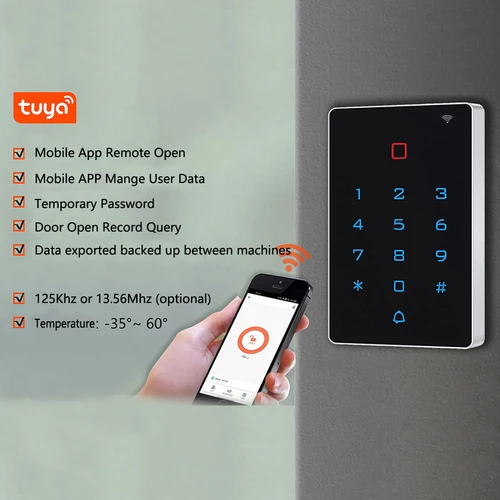 Tuya 앱 2.4GHz 와이파이 야외 IP68 방수 RFID 키패드 액세스 제어 시스템 키트 Wiegand26, 125Khz 액세스 컨트롤러 키보드 4