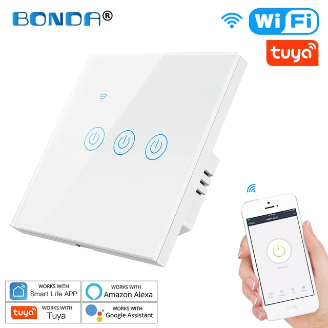 Tuya WiFi Smart Light Switch Eu Luxuray Glass Panel Touch Sensor Smart Life Wall Switch 220V Voice Work with Alexa Google Home 656 White 03